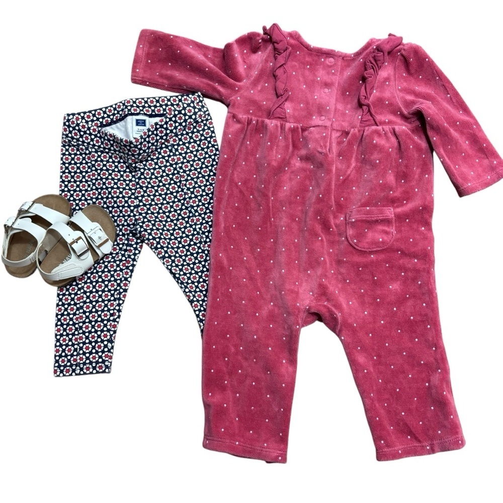 Janie and Jack Winter Bundle Lot 3-6 Mo Pink Velvet‎ Romper and Leggings